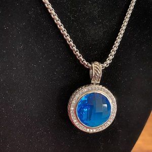 Sterling Silver Enhancer Swiss Blue Quartz Pendant twisted cable design